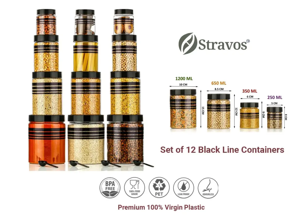 Stravos 12-Piece Airtight Plastic Food Storage Container Set with Spoons for Kitchen & Pantry Organization