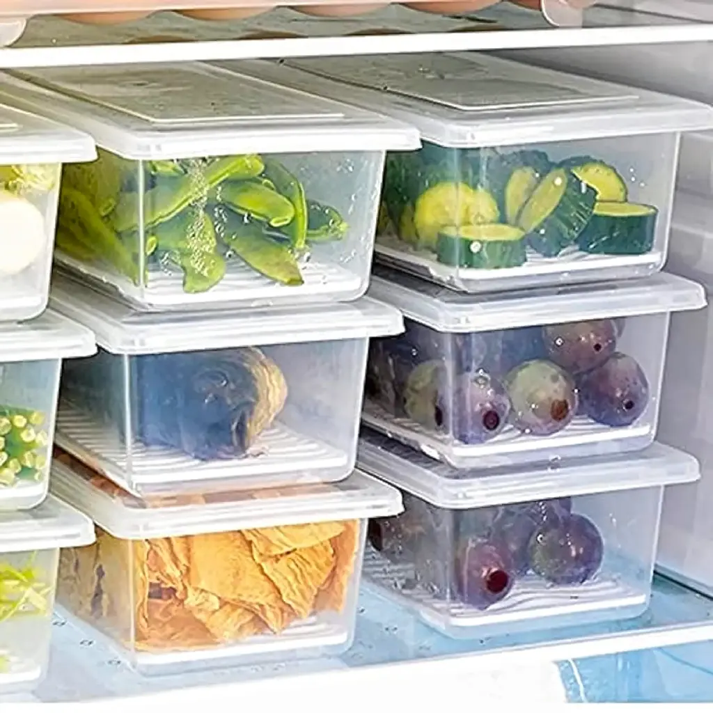 [STRWHT10018-06] Alackar 1500 ml Fridge Storage Containers with Drain Tray, Airtight & Stackable (Pack of 6, White)