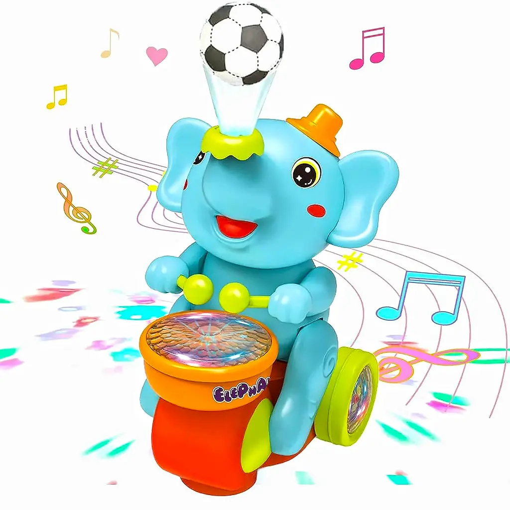 [STRTOY10009-01] Alackar Dancing Elephant Toy with Musical Ball, Flashing Lights & Bump & Go Action