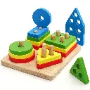 Alackar Wooden Montessori Sorting & Stacking Toy, 4 Shapes & 16 Pieces