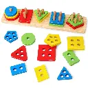 Alackar Wooden Montessori Shape Sorting & Stacking Toy, 3-in-1 Geometric Blocks