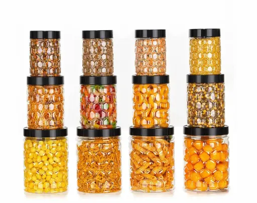 [STRWHT100021-12] Stravos 12-Piece Diamond Food Storage Container Set, BPA-Free Airtight Jars for Kitchen & Pantry, 3-Size Pack