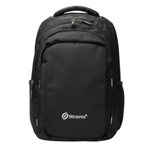 [STRBAG10001-02] Stravos Large Waterproof Durable Backpack with 4 Compartments, Rain Cover, Heavy-Duty Zippers, Dual Bottle Holders & Padded Back Support | School, Travel, Office, College Bag - Black