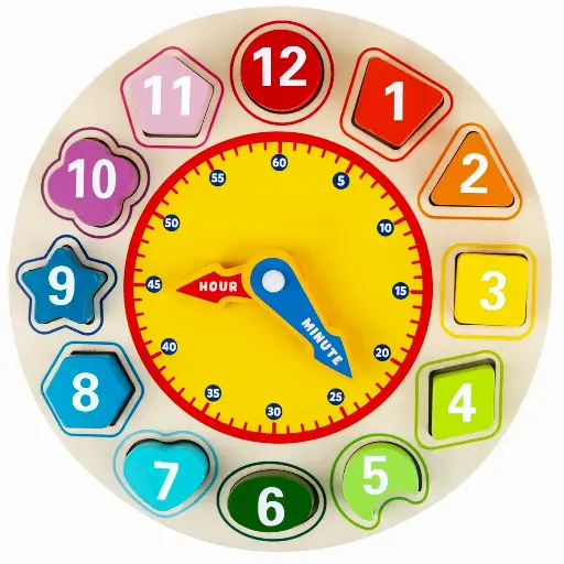 [STRTOY10003-01] Alackar Wooden Montessori Clock with Shape & Color Sorter, Learning & Puzzle Toy