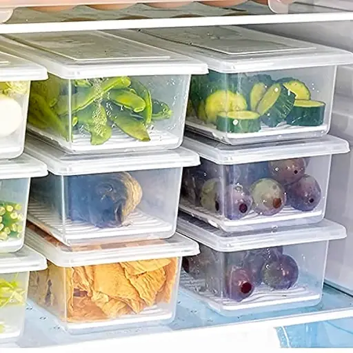 [STRWHT10018-06] Alackar 1500 ml Fridge Storage Containers with Drain Tray, Airtight & Stackable (Pack of 6, White)